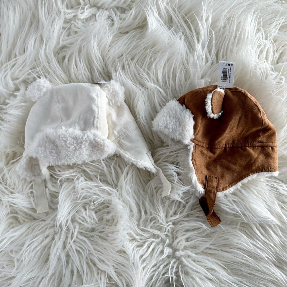 Old Navy Toddler Boys Fuzzy Bear Hats Set of 2 NWT Size 6-12 Months